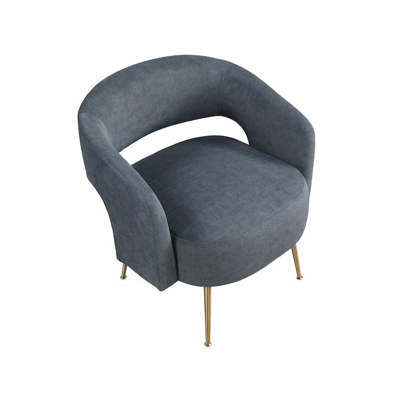 Noel Accent Chair, Curved Open Back, Dark Gray Velvet, Gold Metal Legs