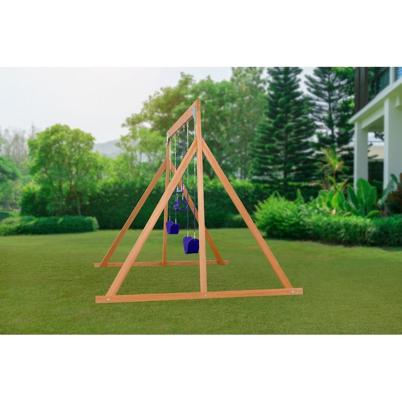 Trailside Wooden Swing Set with 2 Swings & Trapeze - 7 Color Options