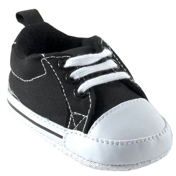 slide 1 of 1, Luvable Friends Baby Unisex Crib Shoes, Black Canvas 0-6 Months - Black Canvas