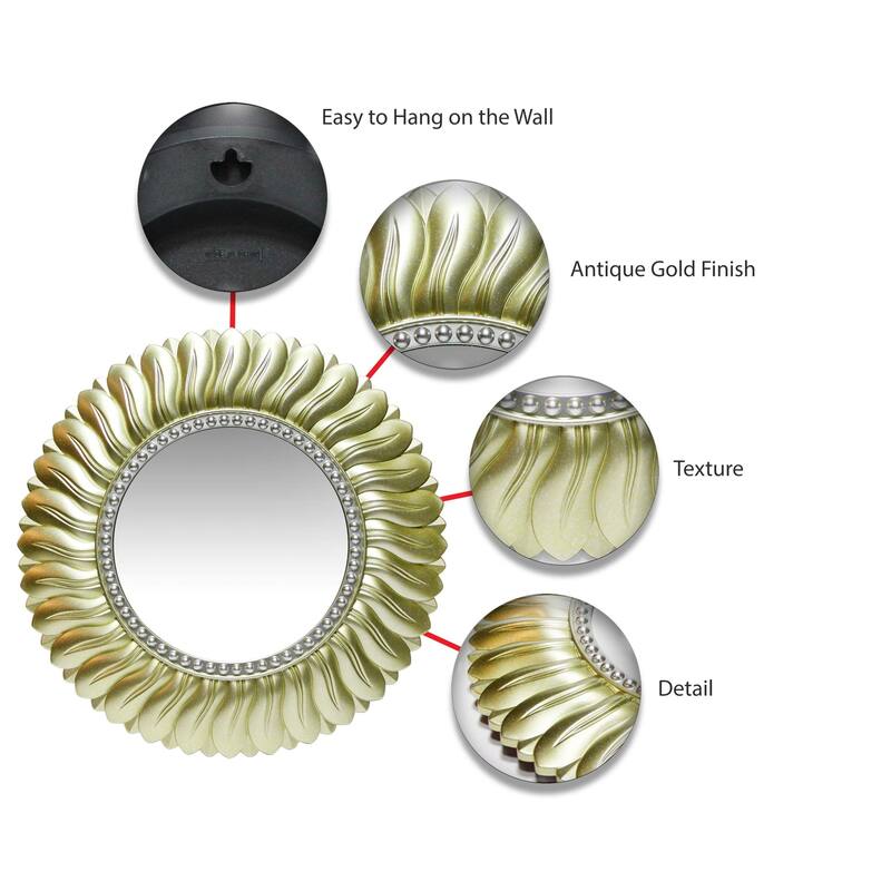 Marseille 22 inch Decorative Round Traditional Wall Mirror - Gold - 21.5 x 2 x 21.5