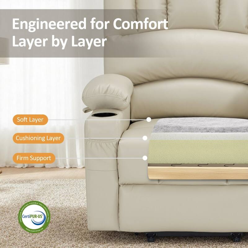 Power Lift Recliner Chair for Elderly, Massage and Heat, Faux Leather & Fabric