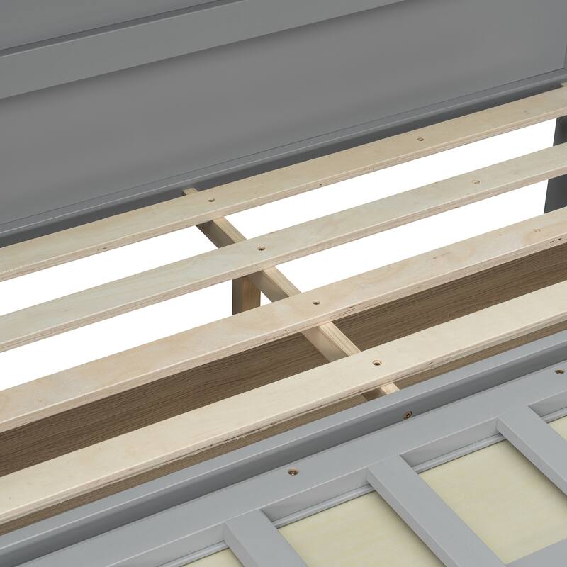 Grey Murphy Bed with Drawer, Rattan Patterned Full Size Bed