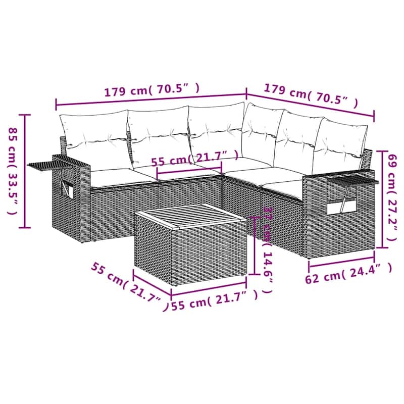 vidaXL Garden Sofa Set PE rattan Large UV-resistant materials