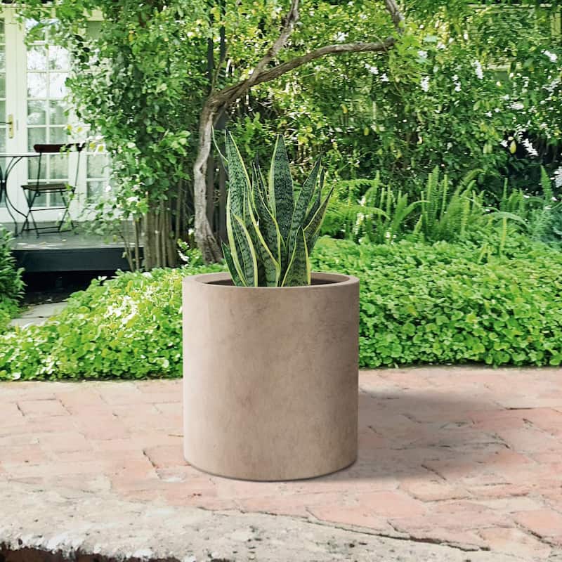 Plantara 13" D Concrete Outdoor planter,Lightweight Flower pot,Modern Round Plant pot for Garden,with Drainage Hole