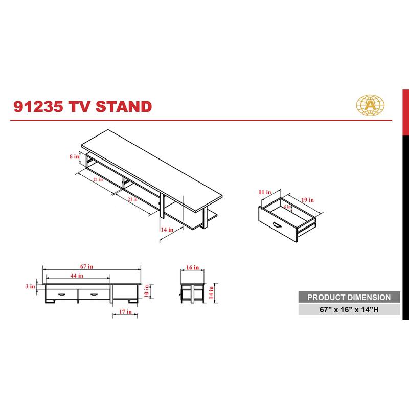 Modern Walnut and Black TV Stand, 67" TV Console with 2 Drawers and 1 Shelf for TVs up to 55"