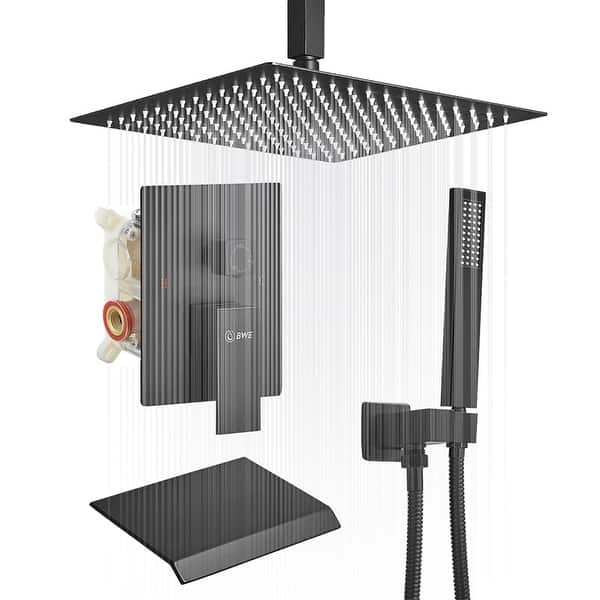 slide 2 of 25, Ceiling Mount Tub Shower System With Rough-in Valve Complete Shower Faucet With Handheld And 12 Inch Shower Head Combo Kit Set