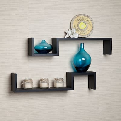 Black 'S' Wall Mount Shelves (Set of 2)