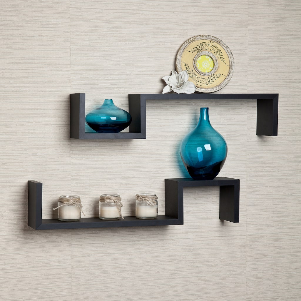 Black 'S' Wall Mount Shelves (Set of 2)