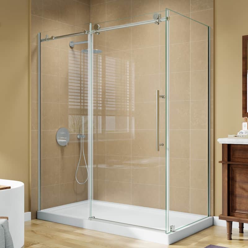 Modland 56-60" Sliding Shower Door, 5/16" ANSI Glass, 304 Stainless Steel Hardware, Leak-Proof, k Matte Black/Brushed Nickel