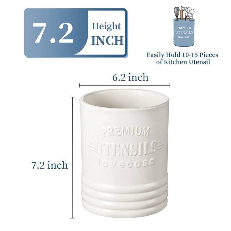 LOVECASA Ceramic 7.2" Large Utensil Holder for Kitchen Countertop