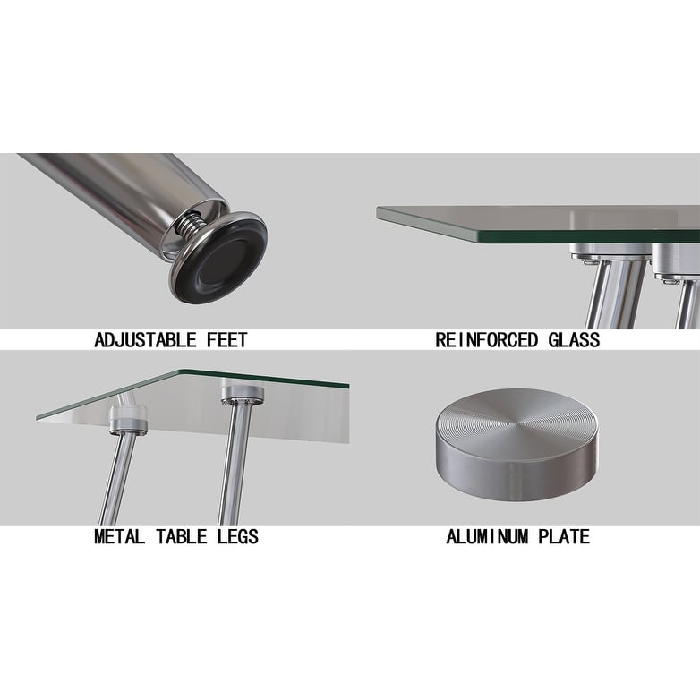 Glass Dining Table, Modern Rectangular Table with Tempered Glass Tabletop & Sliver metal Legs, Simplistic Kitchen Table