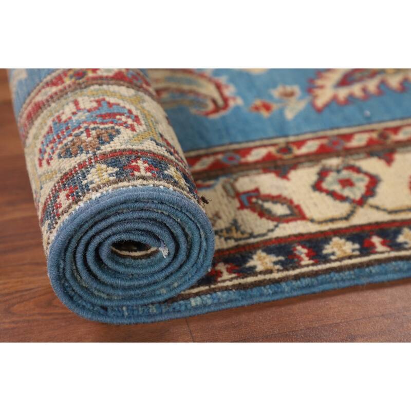 Light Blue Kazak Runner Rug Hand-Knotted Wool Carpet - 2'1" x 5'8"