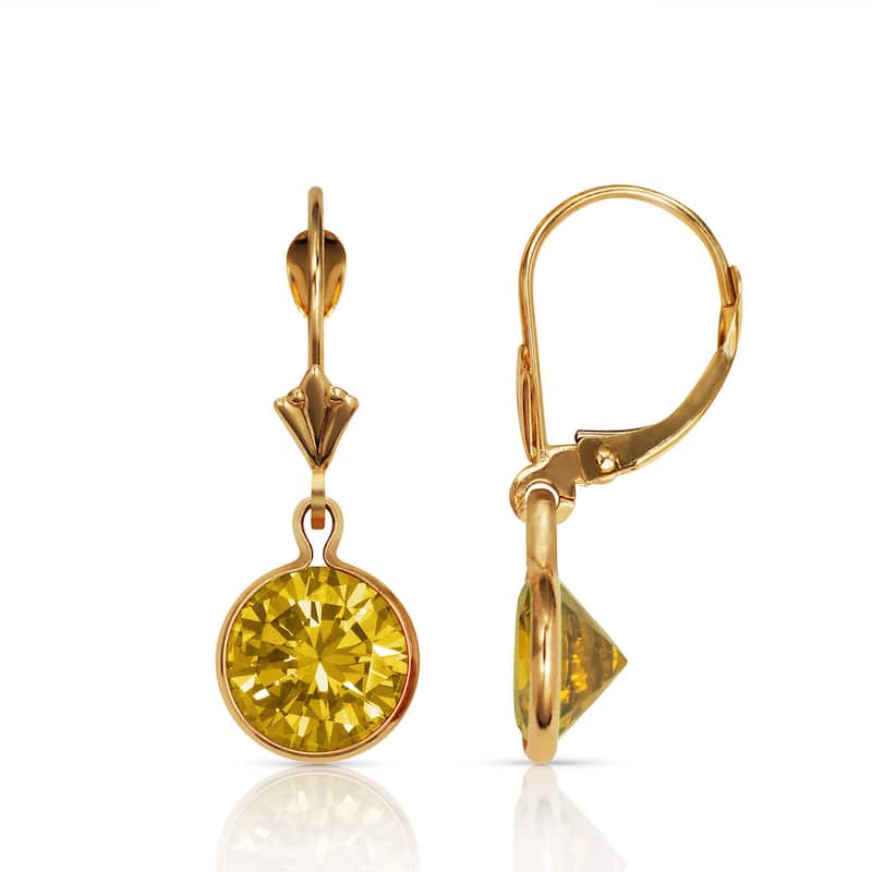 Curata Solid 14k Yellow Gold Birthstone Large Round Cubic Zirconia Bezel Dangle Leverback Earrings (8mm x 26mm)