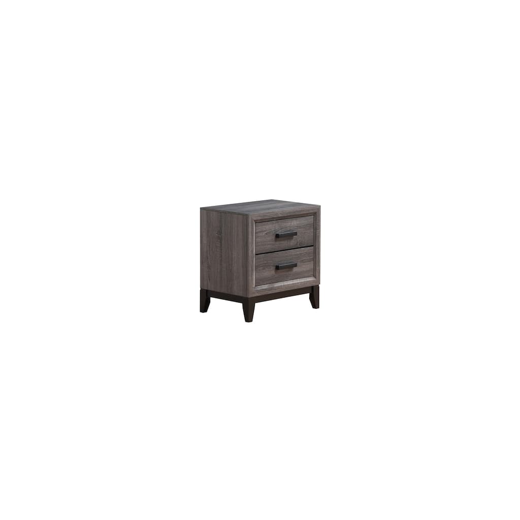 Coastal Charm Nightstand - Grey Wood Veneer, 2 Drawers, Black Hardware - 25" Bedroom Storage