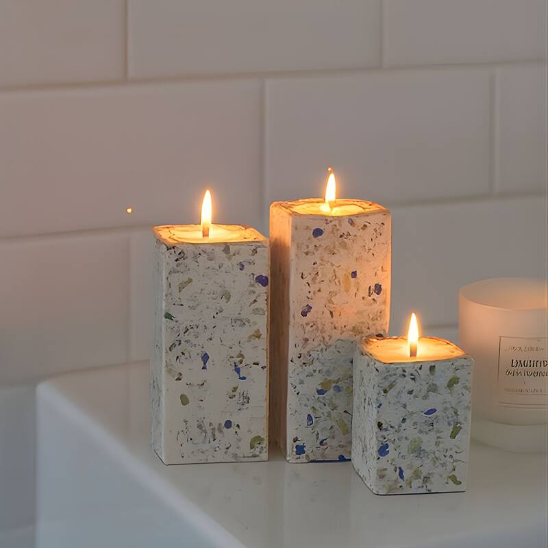 Pink Set of Three Block Tealight Candleholders with Splatter Design