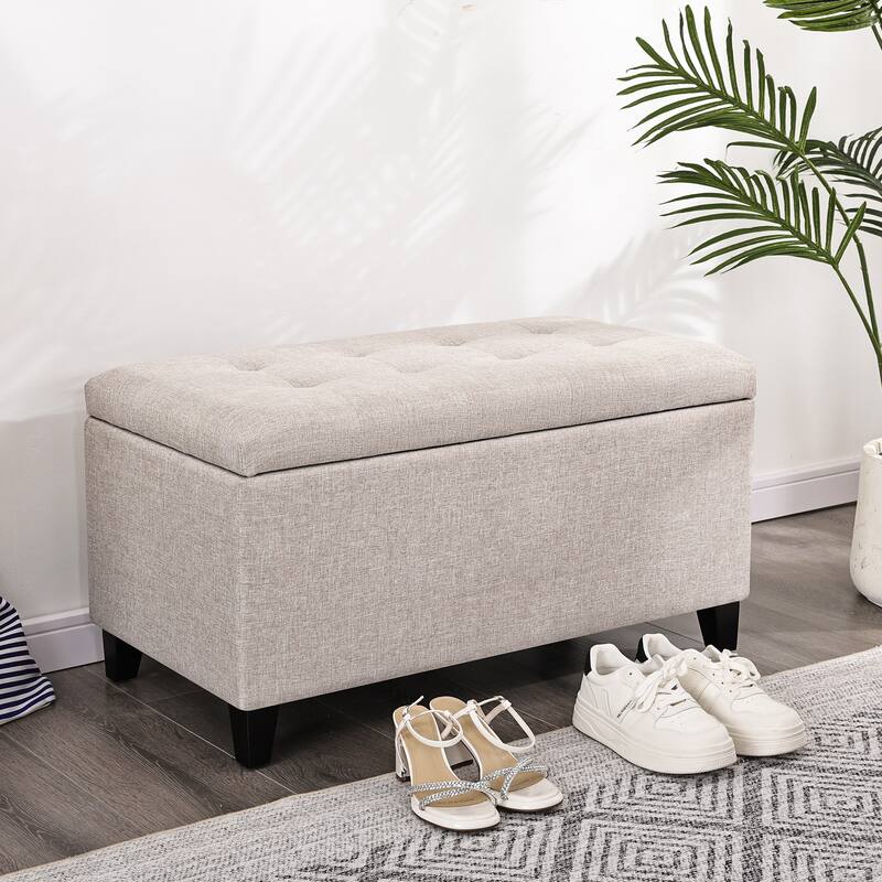 Adeco Rectangular Storage Ottoman Faux Leather Bench Lift-top Footrest