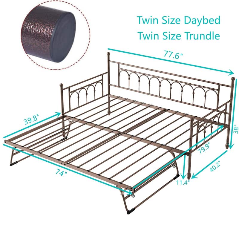 Metal Twin DayBed with Trundle Bed Twin for Adults,Space-Saving Bed