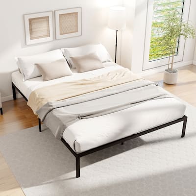 Gymax Queen Size Metal Bed Frame Heavy Duty Support Slats Mattress