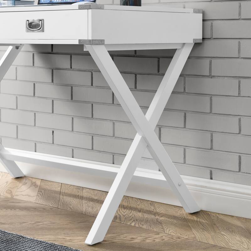 Computer Desk with Storage, Solid Wood Desk with Drawers, Modern Study Table for Home Office,Small Writing, White