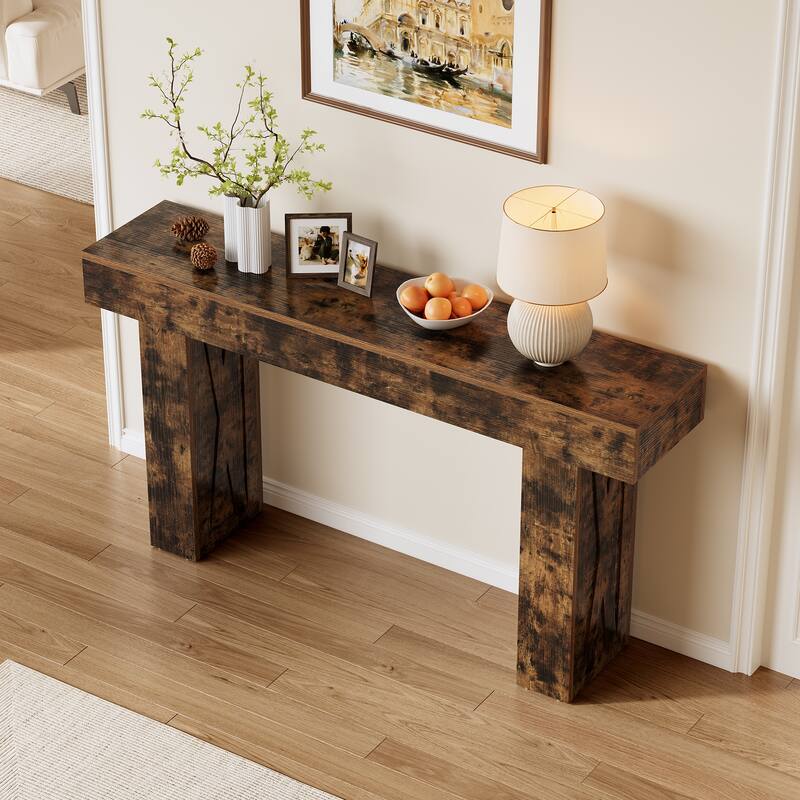 63-Inch Wood Narrow Console Sofa Table with Pedestal for Entryway