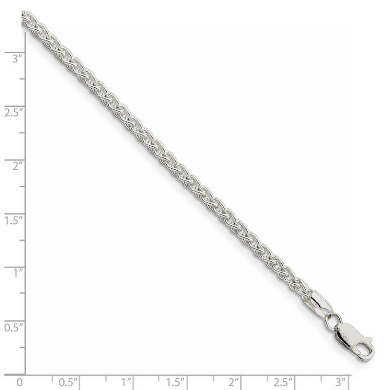 Curata 925 Sterling Silver 3mm Round Spiga Chain Necklace for Men