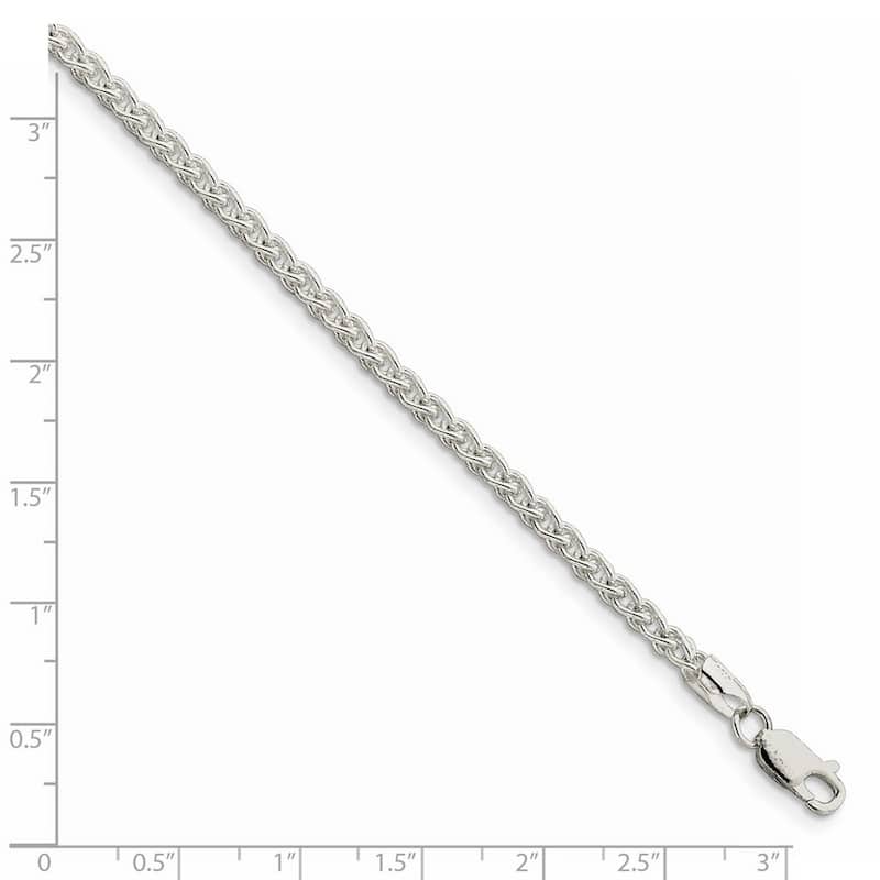 Curata 925 Sterling Silver Solid 3mm Wheat Chain Necklace (Lobster)