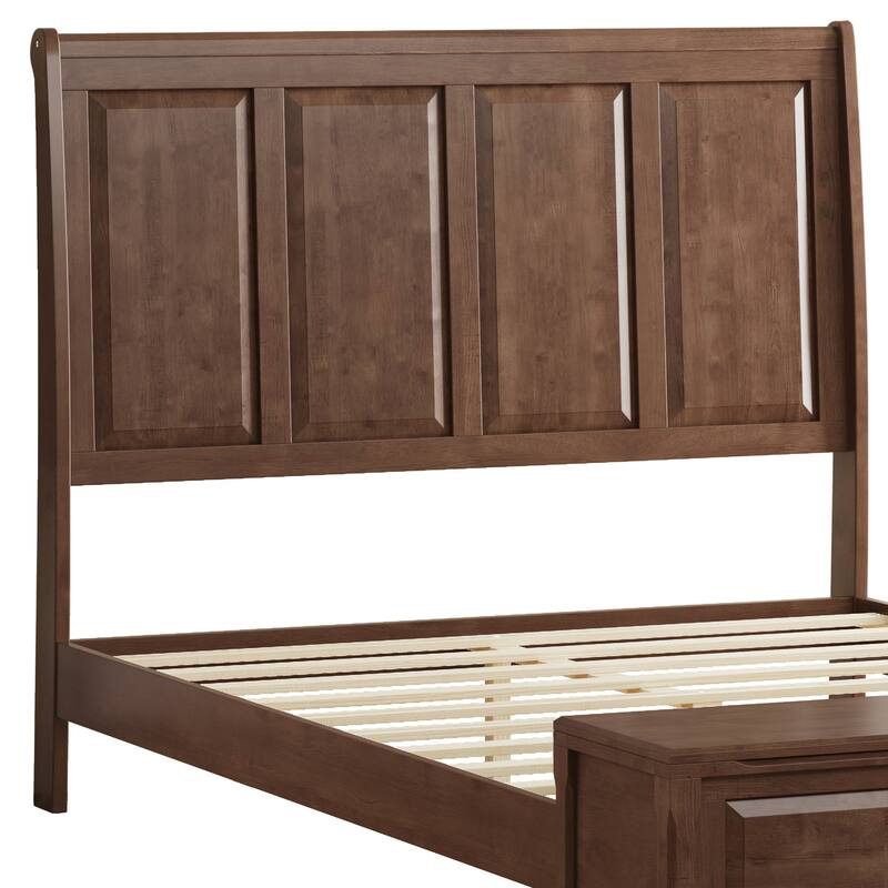 GDFStudio - Traditional Solid Wood Sleigh Bed Frame with High Paneled Headboard & Storage Chest Bench, No Box Spring Needed
