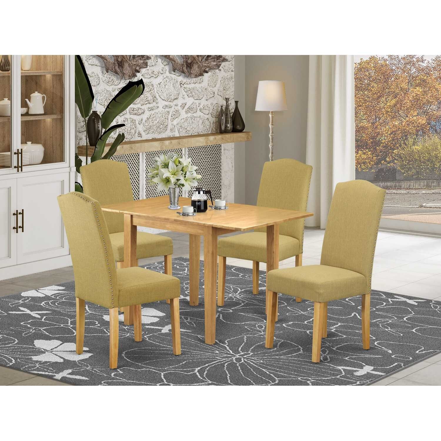 HomeStock 5-Pc Natural Oak Finish Solid Wood Top - Dining Room Set - Seats 4