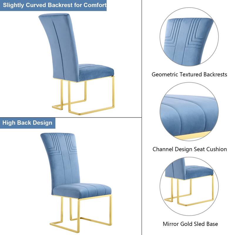 Velvet Dining Chairs with High Back and Polished Metal Legs