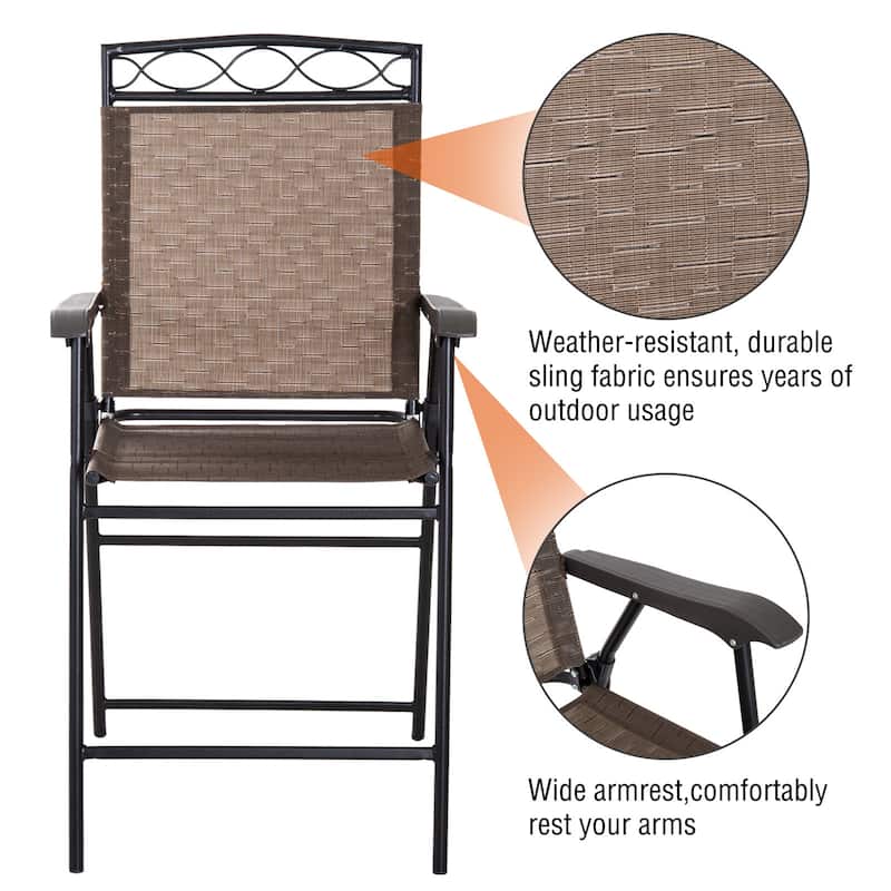 Outsunny 4 Piece Folding Outdoor Patio Pub Dining Table And Chairs Set With 6' Adjustable Tilt Umbrella