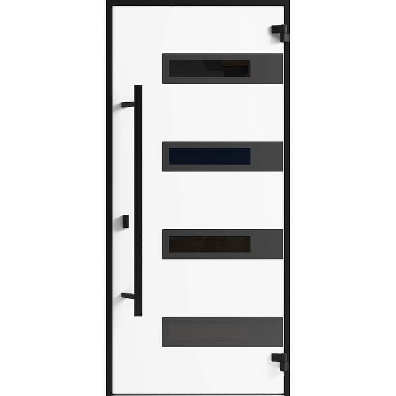 Front Prehung Steel Door Ronex 1055 Teak 2 Side and Top Window Sidelite W16+36+16xH80+16 Lh I