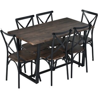 Rustic Dining Table Set Rectangular Table with 6 Chairs (7 Piece) - Bed ...