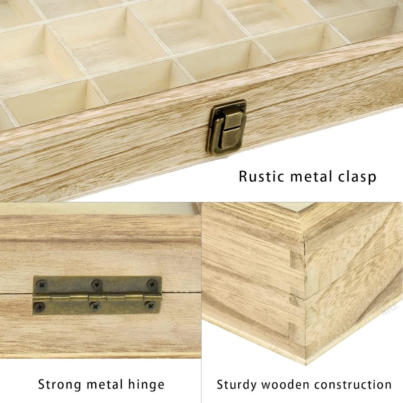 Wooden Display Storage Case with Tempered Glass Lid - S