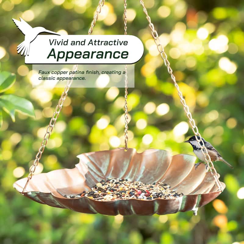 Glitzhome 19.5"H Metal Faux Copper Patina Finish Birdfeeder Free stanging or Hanging Birdbath