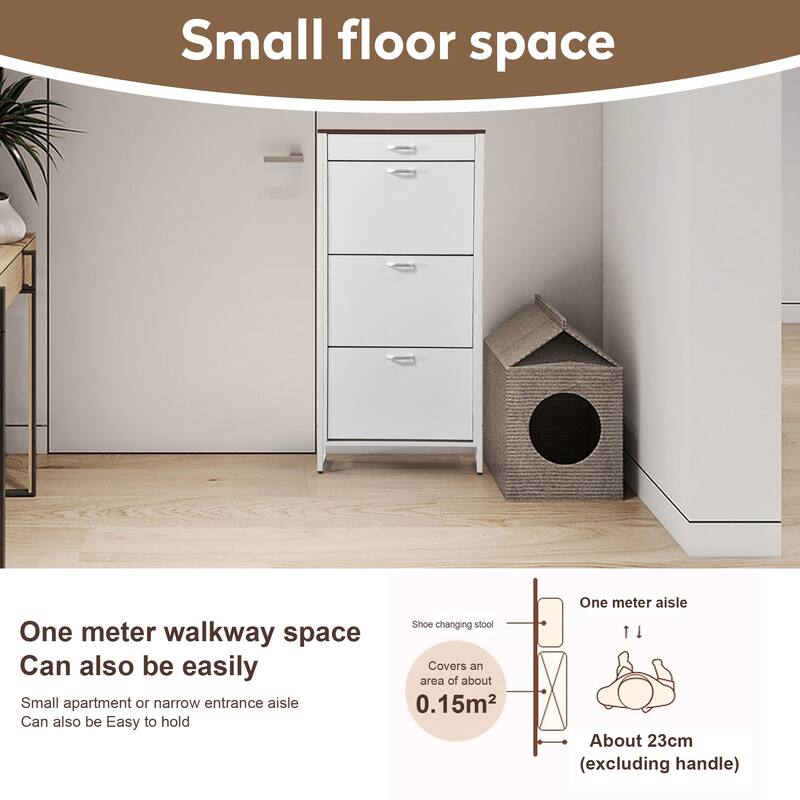 25.6" Slim Shoe Storage Cabinet with 3 Flip Drawers and 1 Drawer, Freestanding Entryway Shoe Organizer for Small Spaces