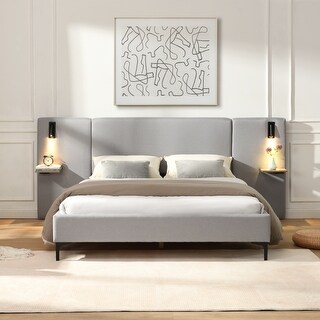 Wingback Headboard Platform Bed with Recessed Light - Bed Bath & Beyond ...
