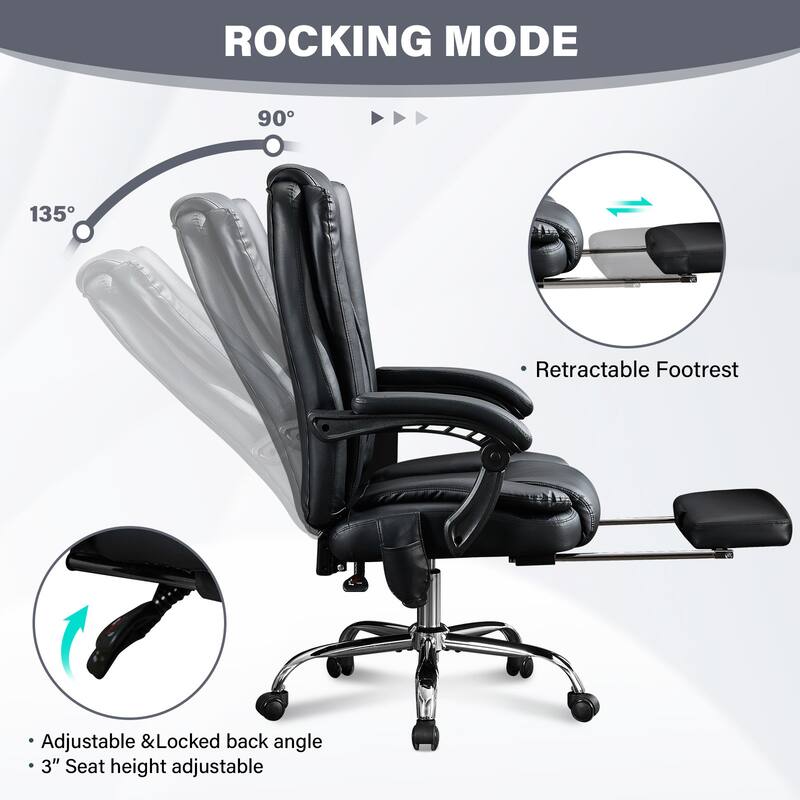 Modern Massage Office Heavy Chair Executive Office Chair with 6 Vibration Points, Foot Rest and Padded Armrests, for Office