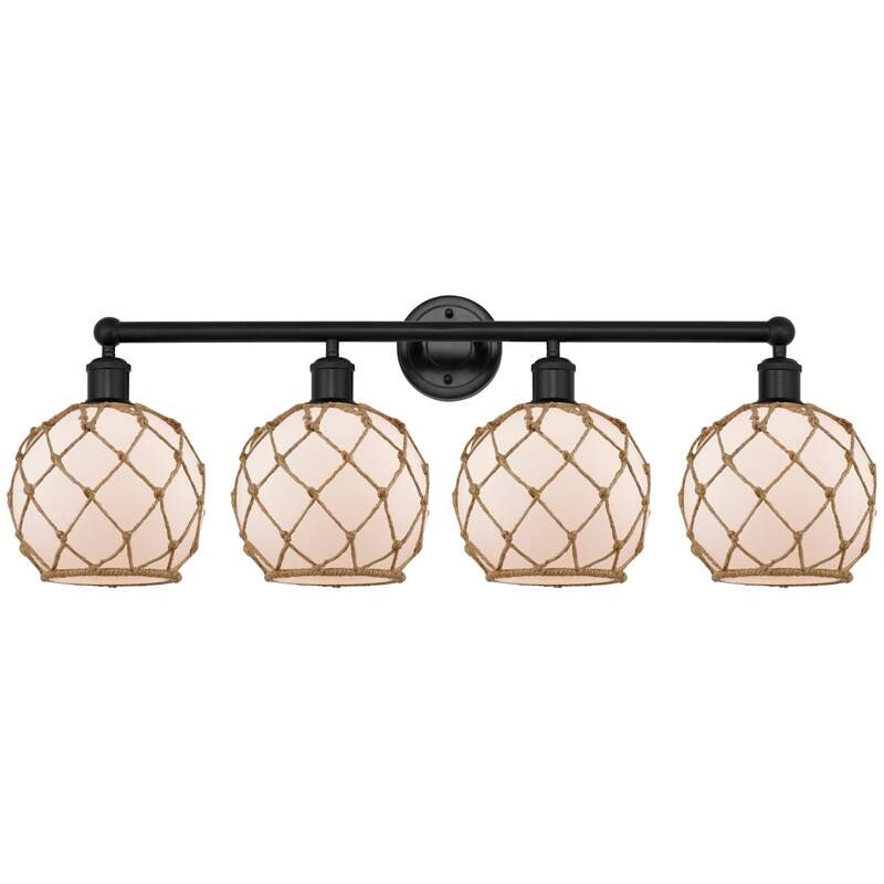 Innovations Lighting Endless Possibilities Edison - Farmhouse Rope - 4 Light 35" Bath Vanity Light - White Glass with Brown Rope/Matte Black