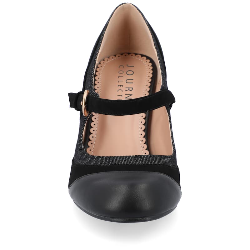 Journee Collection Women's Siri Medium and Wide Width Round Toe Block Heel Mary Jane Pumps - Medium - Black - 6