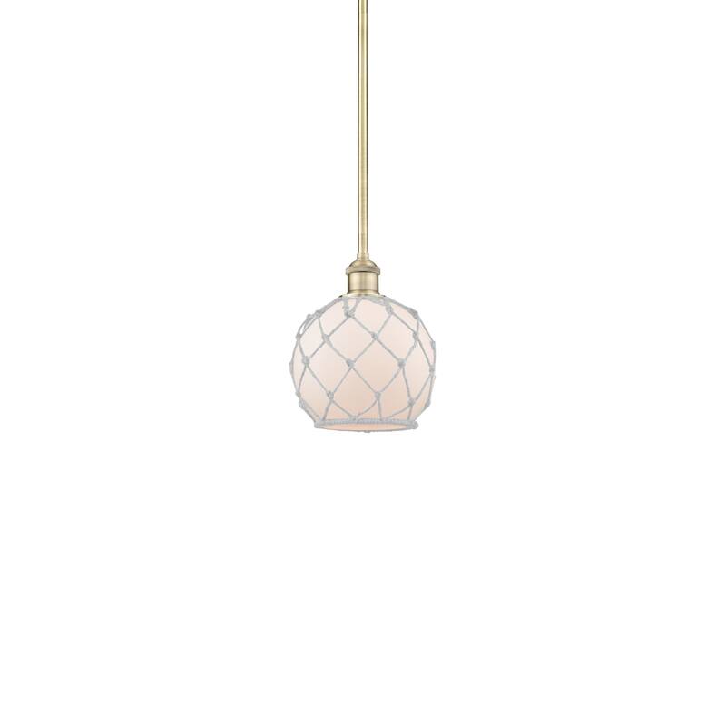 Innovations Lighting 616-1S-10-8 Farmhouse Rope Pendant Farmhouse Rope - Antique Brass / White Glass with White Rope