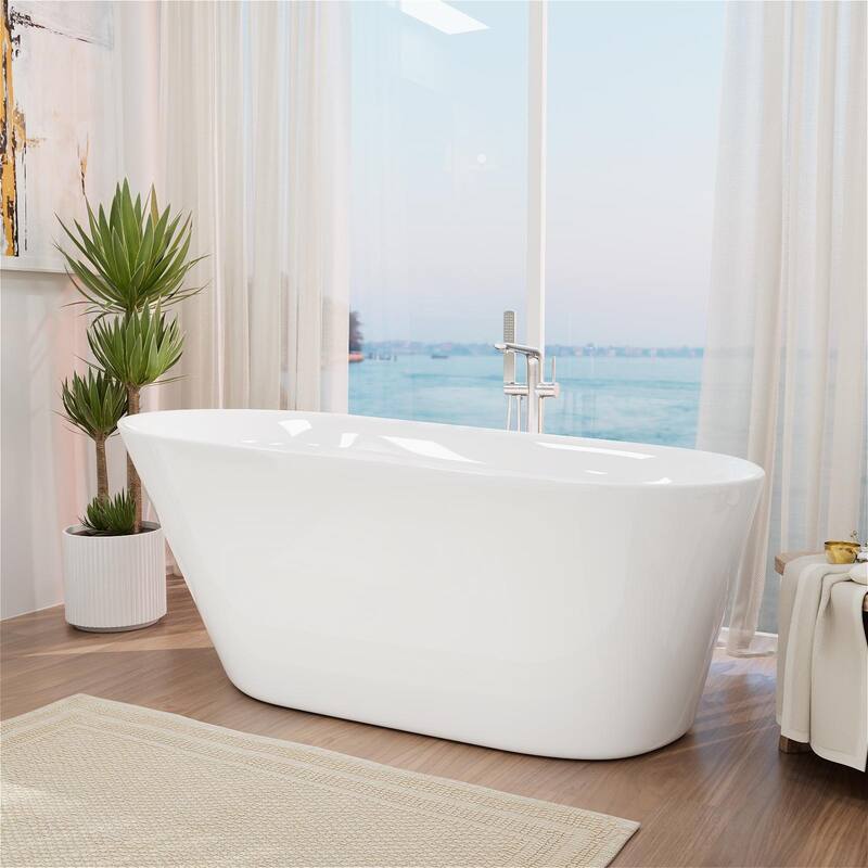Freestanding Slipper Soaking Acrylic Bathtub with Chrome Drain and Pearl-Shape Overflow