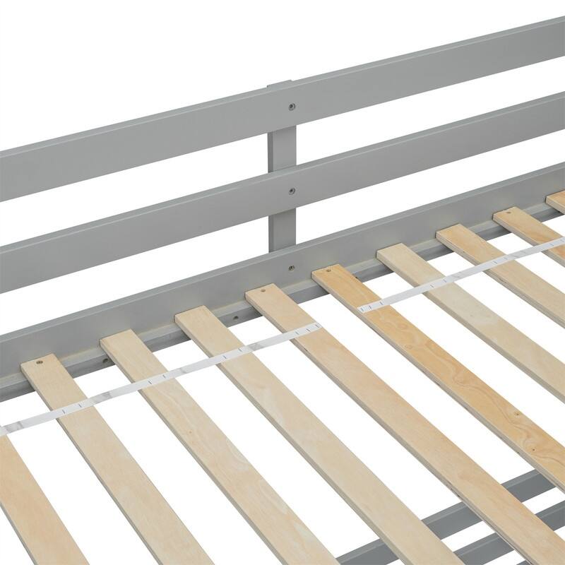 Twin Over Full Multifunctional Kids Bunk Bed Frame with Slide, Wooden Loft Bed with Storage Staircase and Guardrails