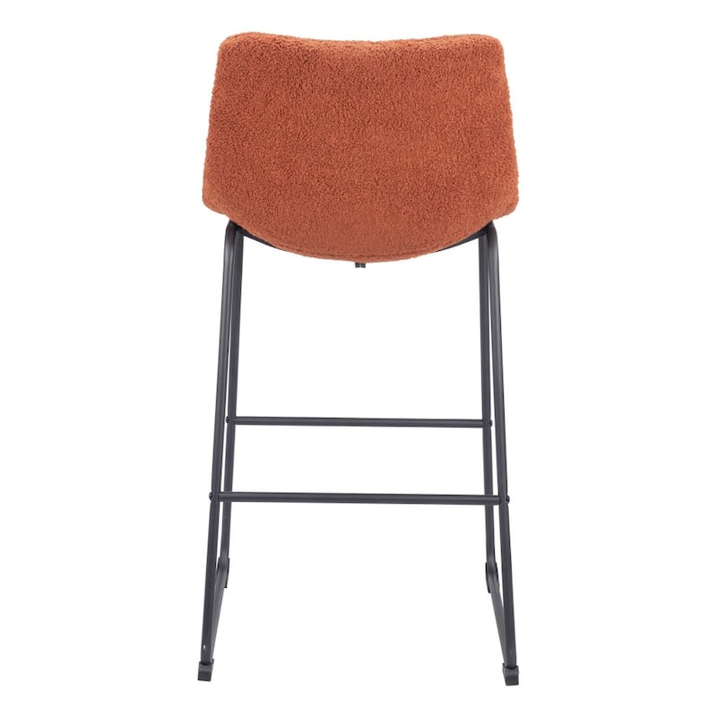 Set of Two 29" Burnt Orange and Black Shearling and Steel Bar Height Bar Chairs
