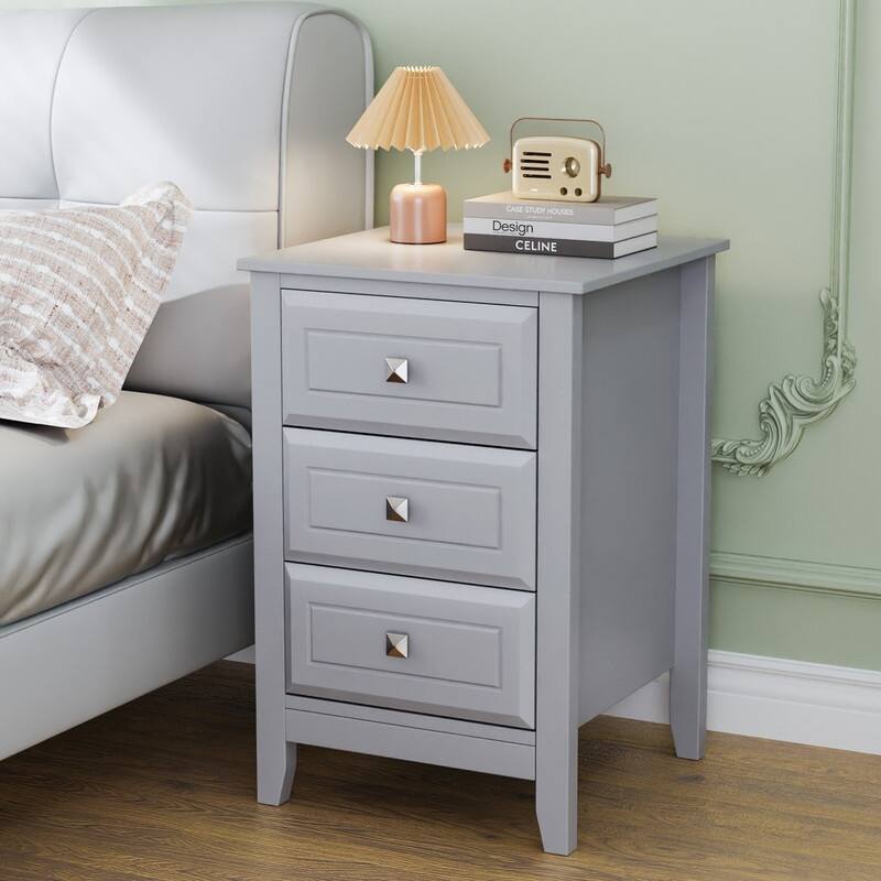 Three Drawer White Nightstand