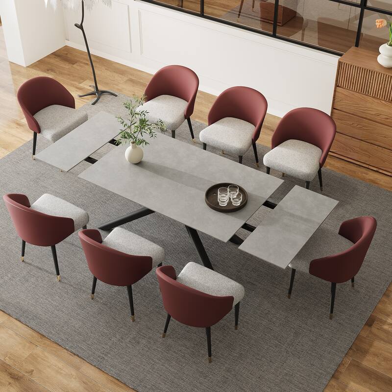 9 - Piece Extendable Rectangular Sintered Stone Cross Legs Dining Set With 8 Chairs For Home or Villa
