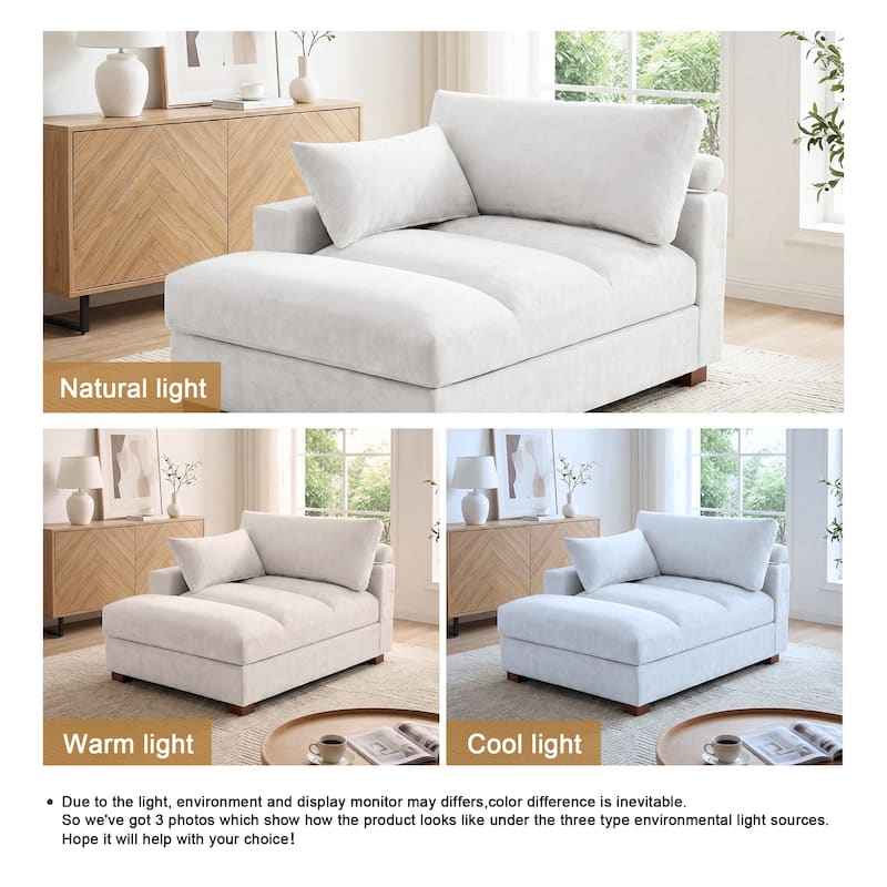 Mid-Century Chenille Adjustable Headrest Chaise Lounge Sofa