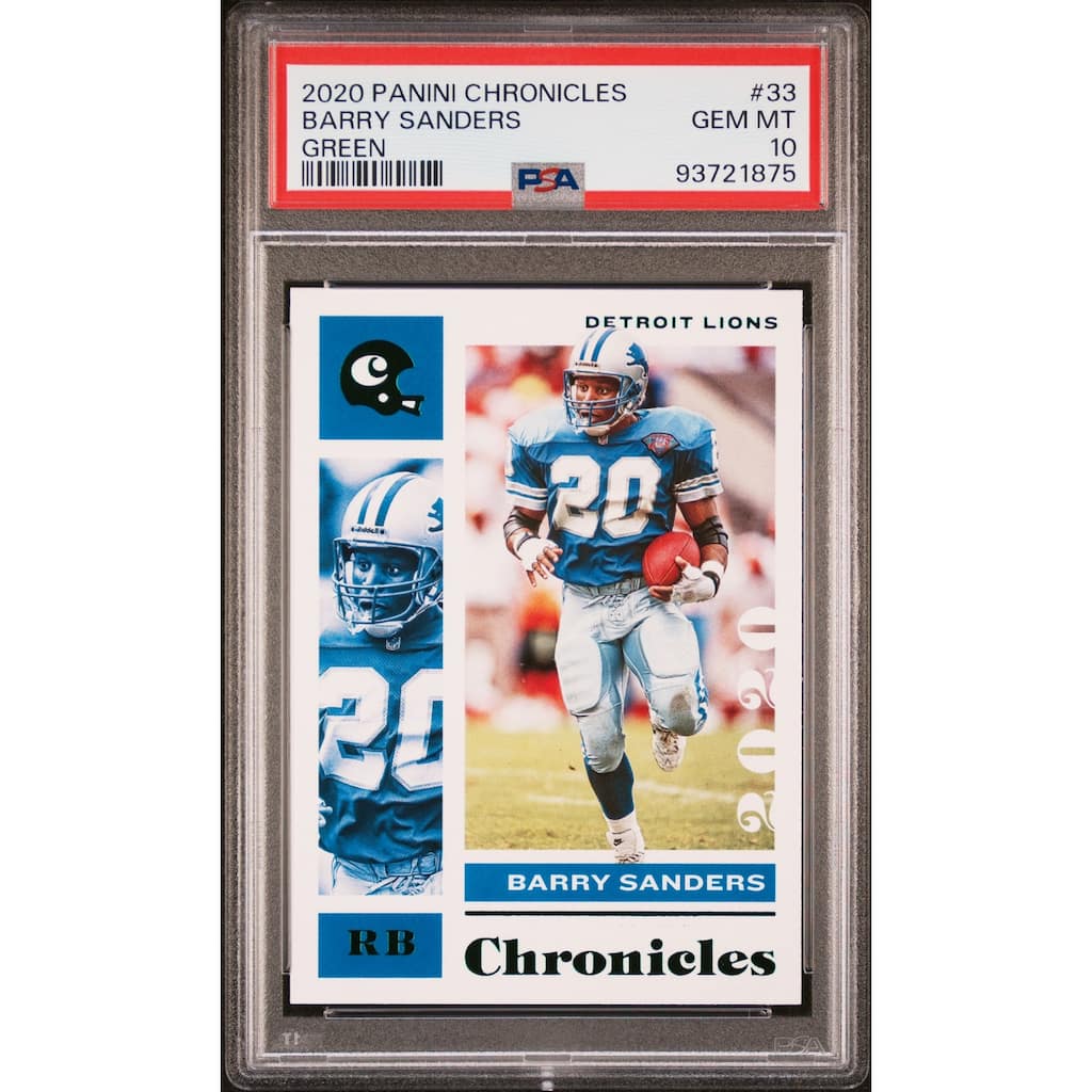 Barry Sanders 2020 Panini Chronicles Green Football Card #33 Graded PSA 10 - 8'6" x 11'6"