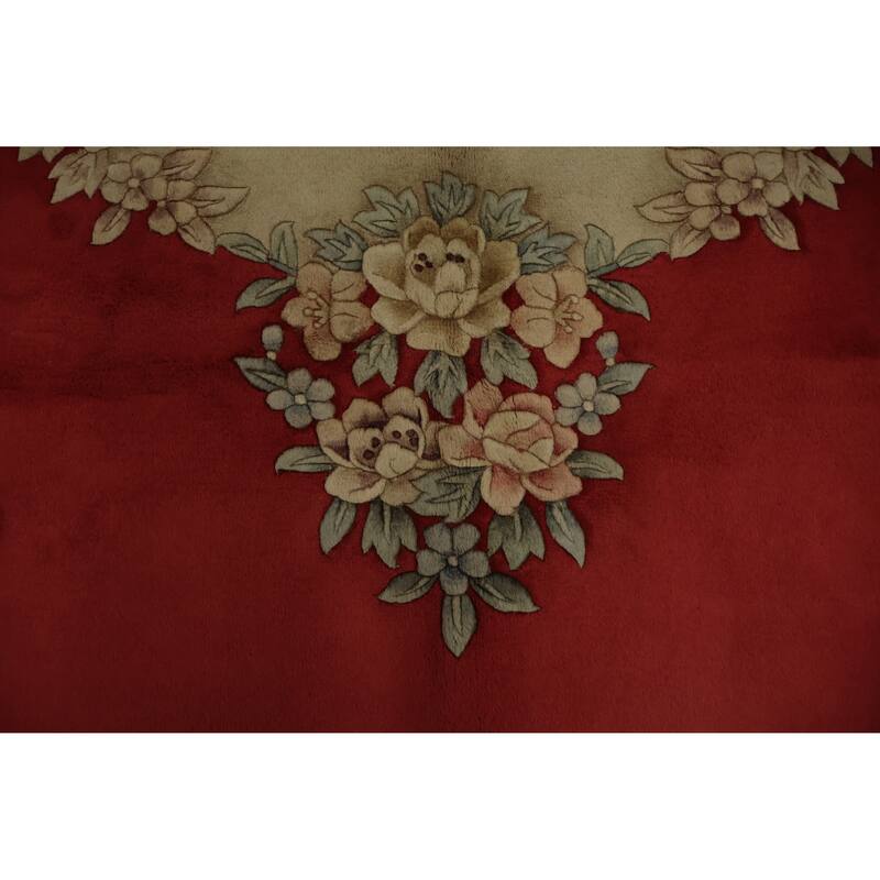 Hand Knotted Oriental 100% Wool Carpet Traditional Floral Red Art Deco Area Rug - 9' 0'' X 5' 10''