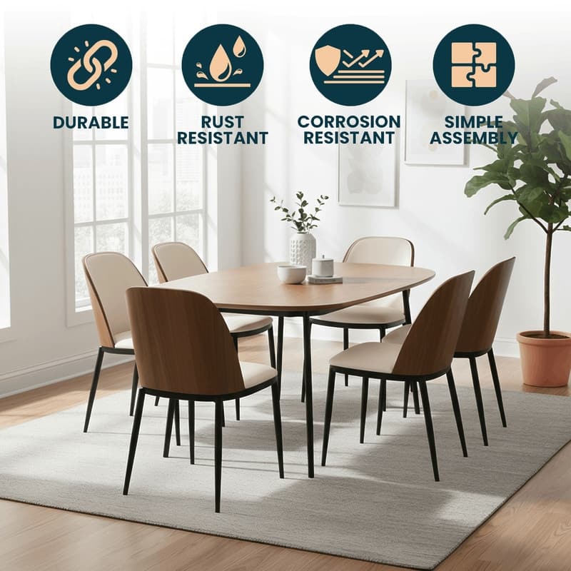 Dining Chair with Upholstered Seat and Back Side Chair with MDF Wood Frame in Black Steel