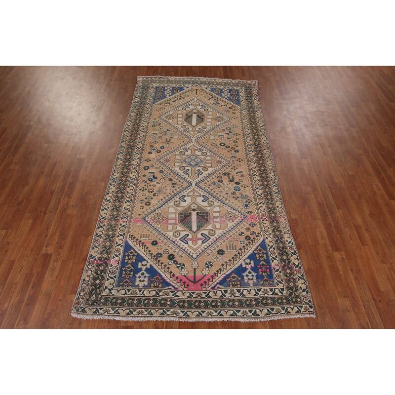 Orange Bakhtiari Persian Vintage Area Rug Handmade Wool Carpet - 5'1" x 9'9"